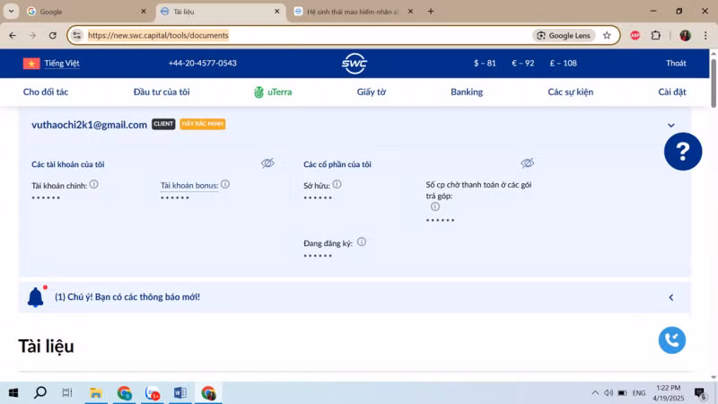 Giao diện giao dịch, quản lý đầu tư của dự án Giao diện giao dịch, quản lý đầu tư của dự án