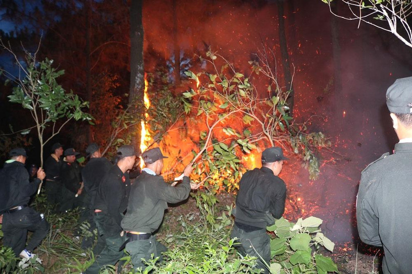 Đoàn viên thanh niên lực lượng Cảnh sát cơ động tham gia chiến dịch cứu cháy rừng tại Hà Tĩnh
