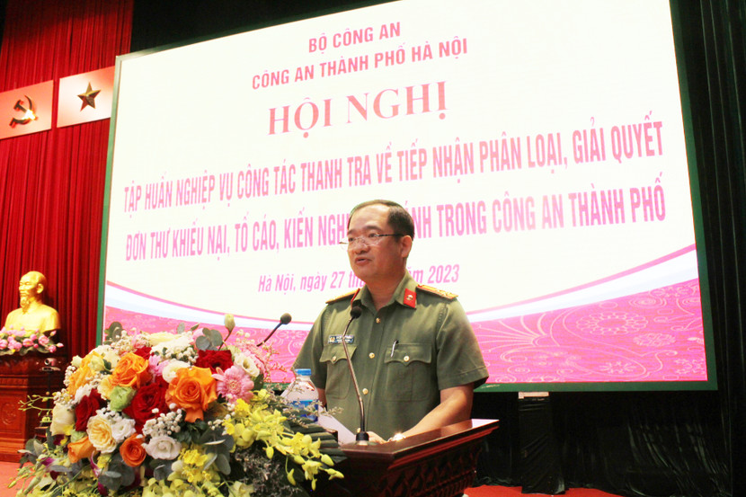 Thượng tá Đoàn Đức Thắng, Chánh Thanh tra CATP Hà Nội phát biểu bế mạc hội nghị