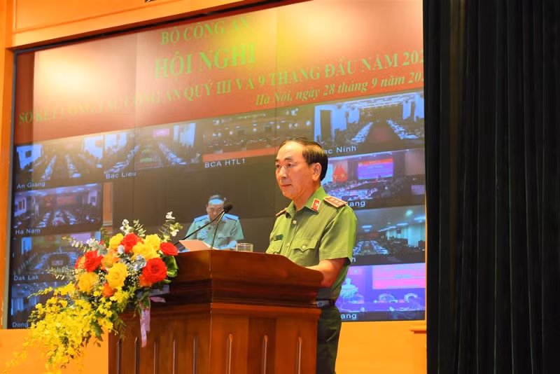 Thượng tướng Trần Quốc Tỏ, Ủy viên Trung ương Đảng, Phó Bí thư Đảng ủy Công an Trung ương, Thứ trưởng Bộ Công an phát biểu khai mạc hội nghị