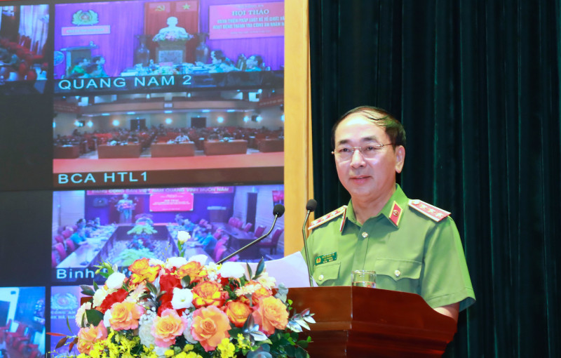 Thượng tướng, PGS.TS Trần Quốc Tỏ, Ủy viên Trung ương Đảng, Thứ trưởng Bộ Công an chủ trì hội thảo