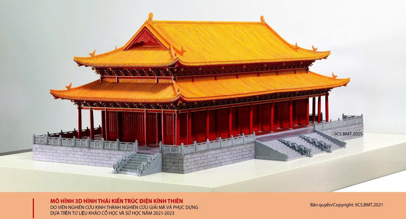 Mô hình 3D hình thái kiến trúc Điện Kính thiên được các nhà khoa học thuộc Viện Nghiên cứu Kinh thành nay thuộc Viện Khảo cổ học Việt Nam phục dựng dựa trên tư liệu khảo cổ học và sử học