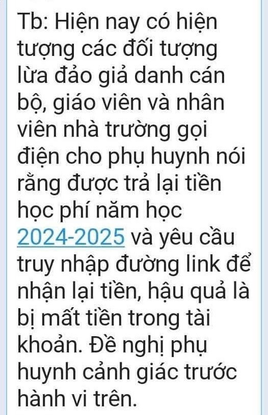 Một số nhà trường lên tiếng cảnh báo phụ huynh thủ đoạn lừa đảo hoàn trả học phí