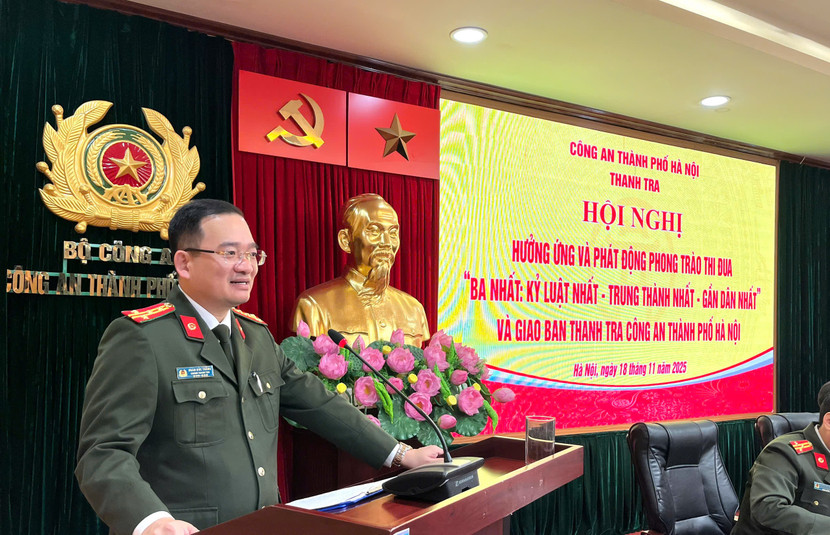 Đại tá Đoàn Đức Thắng nhấn mạnh: “Đây là phong trào thi đua đặc biệt, tạo động lực chính trị - tinh thần mạnh mẽ, chuyển biến sâu sắc về nhận thức và hành động với cán bộ chiến sĩ Thanh tra CATP&quot;