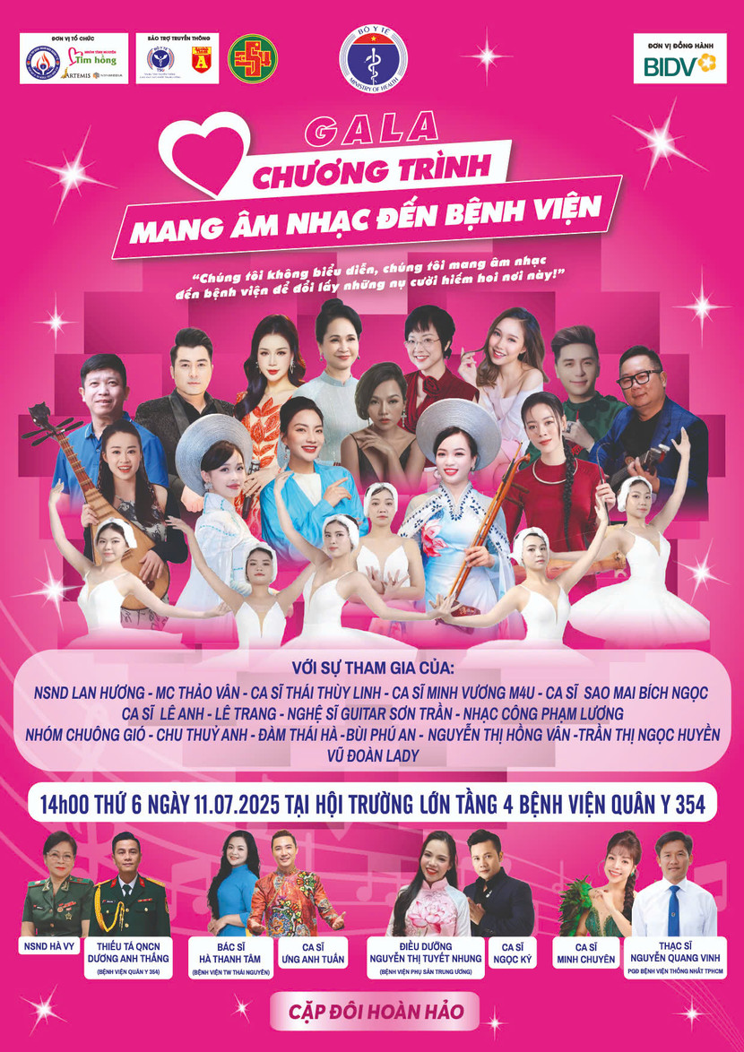 Chương trình "Mang âm nhạc đến bệnh viện" tự hào mang đến Gala thường niên đầy ý nghĩa vào lúc 14h00 ngày 11 tháng 7 năm 2025 tại Hội trường lớn Tầng 4, Bệnh viện Quân Y 354 (120 phố Đốc Ngữ, Hà Nội)