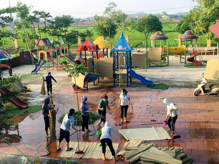 Trường MN Tân Hưng, Lạng Giang, Bắc Giang chuẩn bị các điều kiện để lập khu cách ly tập trung khi dịch bùng phát