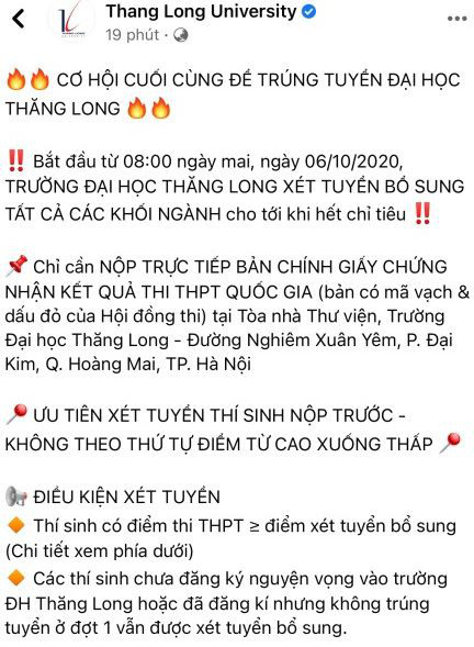 Thông báo ban đầu của ĐH Thăng Long khiến hàng nghìn phụ huynh, học sinh từ nhiều địa phương đổ về trường chờ nộp hồ sơ Thông báo ban đầu của ĐH Thăng Long khiến hàng nghìn phụ huynh, học sinh từ nhiều địa phương đổ về trường chờ nộp hồ sơ
