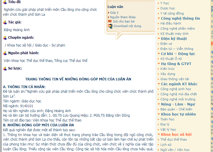 Luận án tiến sĩ về phát triển môn cầu lông cho công chức tại Thành phố Sơn La đã được thẩm định và nhận đánh giá không đạt Luận án tiến sĩ về phát triển môn cầu lông cho công chức tại Thành phố Sơn La đã được thẩm định và nhận đánh giá không đạt