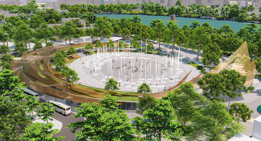 Phối cảnh minh họa quảng trường - công viên phía Đông Hồ Gươm có tổng diện tích 2,14 ha