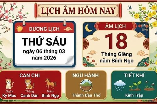 Lịch âm hôm nay 6/3/2026: Ngày Kỷ Mão có nhiều giờ đẹp