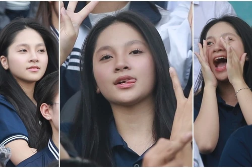 Fan nữ xinh đẹp nổi bật trên khán đài ở vòng 1/8