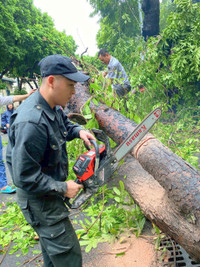 Cảnh sát bảo vệ mục tiêu khắc phục sự cố bão Yagi tại cơ quan đại diện ngoại giao