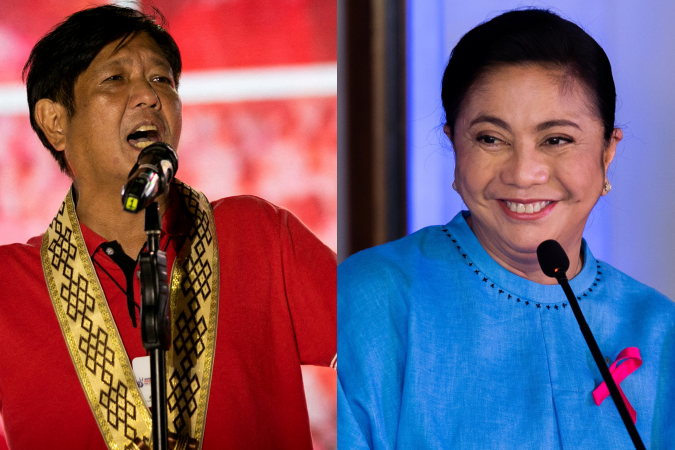 Ông Ferdinand Marcos Jr (trái) và Phó tổng thống đương nhiệm Leni Robredo