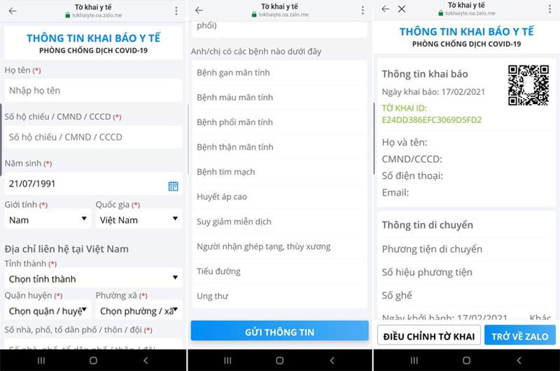 Tính năng khai báo y tế trên trang Zalo “Công an tỉnh Hải Dương” Tính năng khai báo y tế trên trang Zalo “Công an tỉnh Hải Dương”