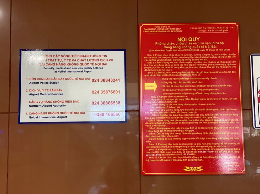 Niêm yết số điện thoại đường dây nóng tại sân bay quốc tế Nội Bài