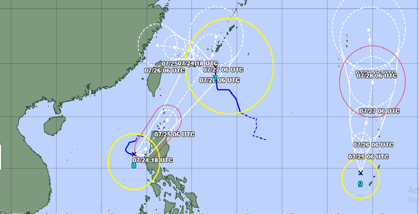 Ba cơn bão đang cùng hoạt động trên vùng biển Tây Bắc Thái Bình Dương Ba cơn bão đang cùng hoạt động trên vùng biển Tây Bắc Thái Bình Dương
