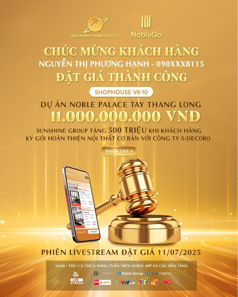 Trải qua ba vòng đầy kịch tính, khách hàng Nguyễn Thị Phương Hạnh đã đặt thành công căn V8-10 với giá 11 tỷ đồng, thấp hơn 2,5 tỷ so với giá thị trường.