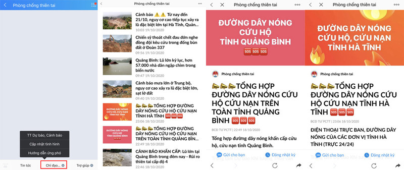 Trang Zalo “Phòng chống thiên tai” gửi thông tin đến người dân