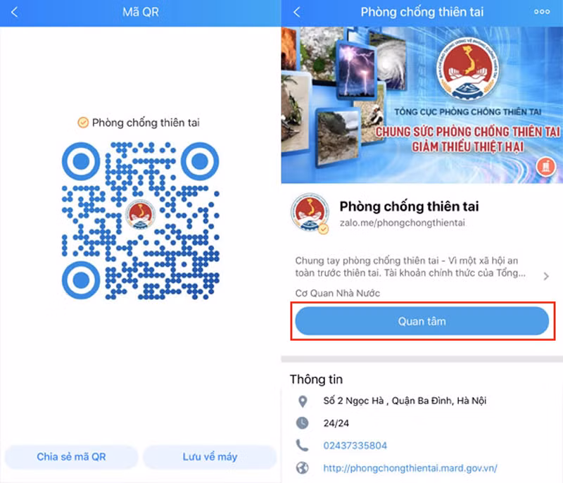 Cách truy cập trang Zalo “Phòng chống thiên tai”