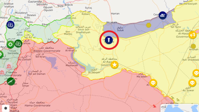 Thành phố Ain Issa (vòng tròn đỏ) sắp chứng kiến các cuộc tấn công ác liệt giữa các bên đối đầu ở Syria?