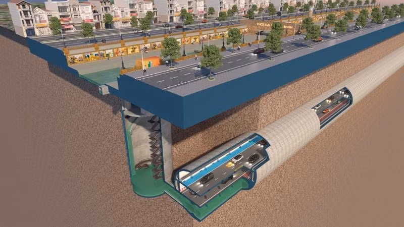 Phối cảnh hệ thống hầm ngầm chống ngập kết hợp cao tốc ngầm và cải tạo sông Tô Lịch