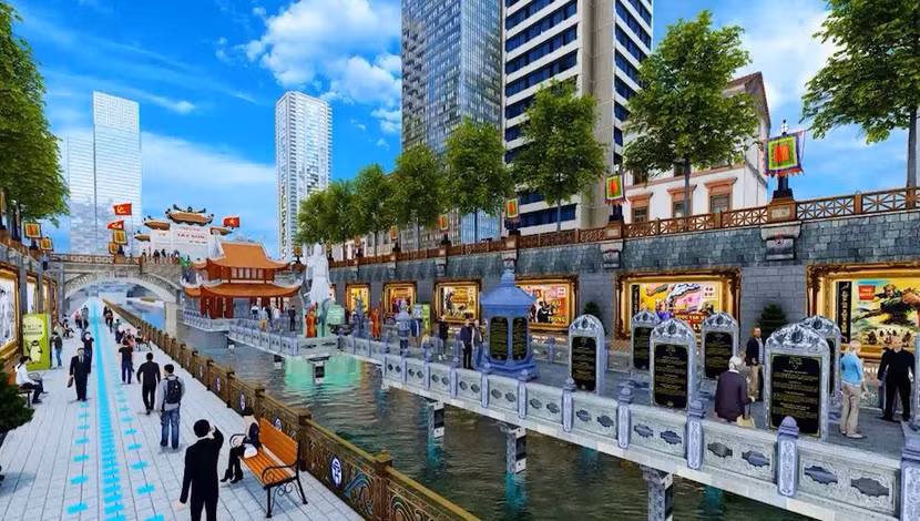 Phối cảnh công viên văn hóa- lịch sử-tâm linh trên sông Tô Lịch theo ý tưởng đề xuất