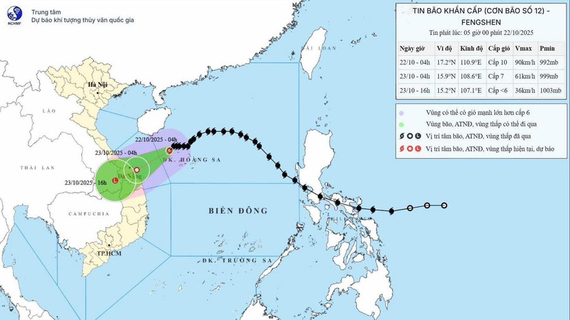 Bão Fengshen còn cách khu vực Huế-Quảng Ngãi 280km và đang suy yếu