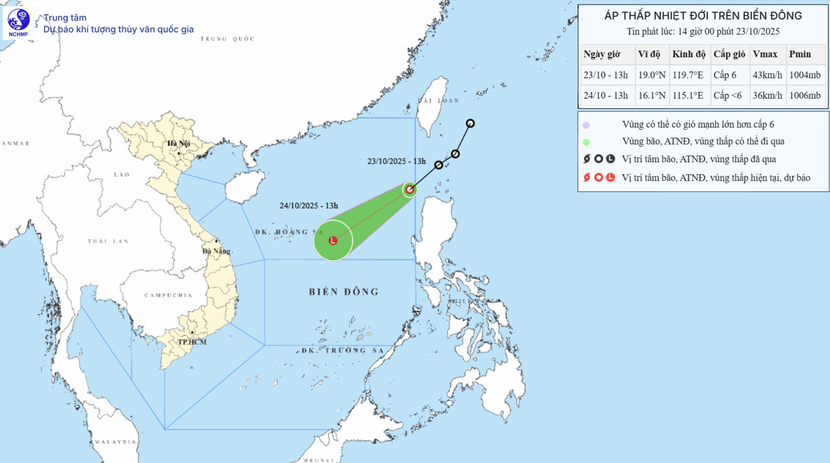 Áp thấp nhiệt đới vừa tràn vào Biển Đông lúc đầu giờ chiều nay 23/10 Áp thấp nhiệt đới vừa tràn vào Biển Đông lúc đầu giờ chiều nay 23/10