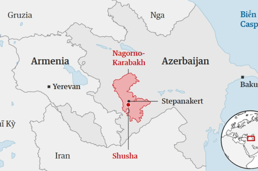 Vị trí vùng Nagorno-Karabakh giữa Armenia và Azerbaijan Vị trí vùng Nagorno-Karabakh giữa Armenia và Azerbaijan