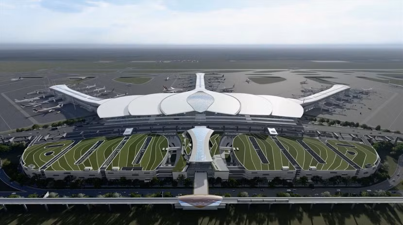 Phối cảnh nhà ga hành khách sân bay quốc tế Long Thành có hình hoa sen cách điệu