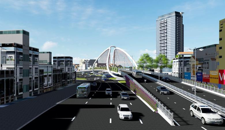 Phối cảnh cầu vượt Nguyễn Chí Thanh trên dự án Vành đai 1 Hoàng Cầu- Voi Phục