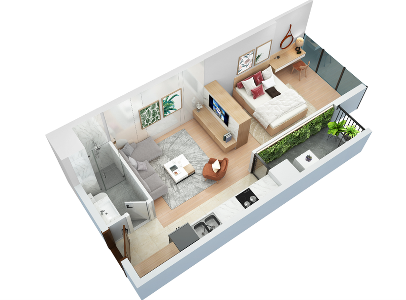 Bố trí không gian thông minh của căn studio 38m2 tại The Ninety Complex khiến Soojin thích thú