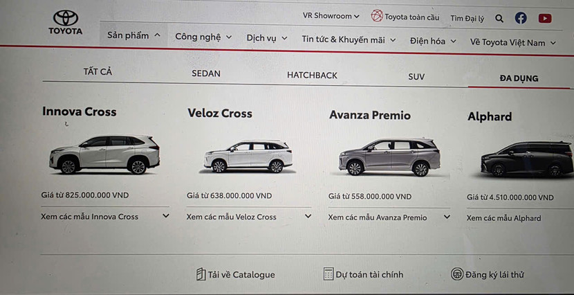 Website chính thức của Toyota Việt Nam không còn giới thiệu về dòng xe Innova