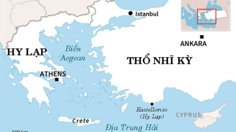 Biển Aegean nằm giữa Hy Lạp và Thổ Nhĩ Kỳ.