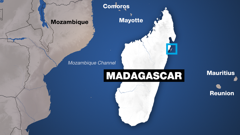 Bản đồ mô tả khu vực xảy ra vụ lật thuyền ngoài khơi Madagascar