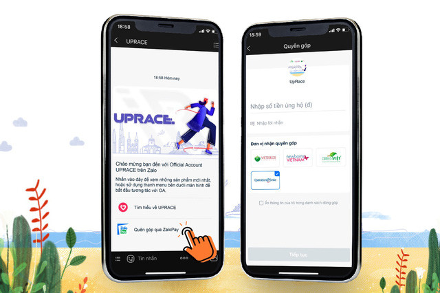 Người dùng có thể ủng hộ cho một hoặc nhiều tổ chức xã hội bằng ZaloPay trên tài khoản Zalo của UpRace
