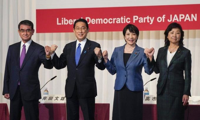 Các ứng viên tranh cử chức Chủ tịch LDP gồm: ông Taro Kono, ông Fumio Kishida, bà Sanae Takaichi và bà Seiko Noda