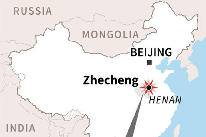 Vị trí xảy ra hỏa hoạn tại tỉnh Hà Nam, Trung Quốc vào sáng nay 25-6-2021