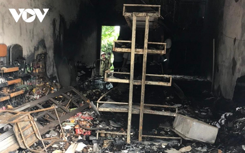 Hiện trường vụ cháy. Ảnh: VOV Hiện trường vụ cháy. Ảnh: VOV