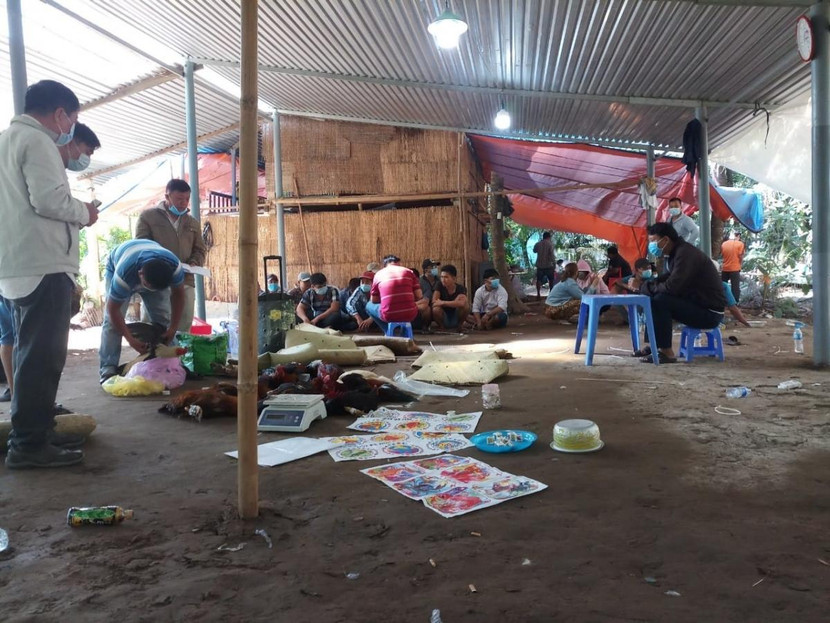 Hiện trường tụ điểm đá gà và lắc bầu cua tại xã Đông Hòa. Ảnh: VOV