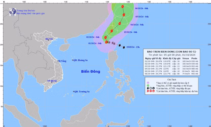 Bão Krathon đã đi vào Biển Đông, trở thành bão số 5