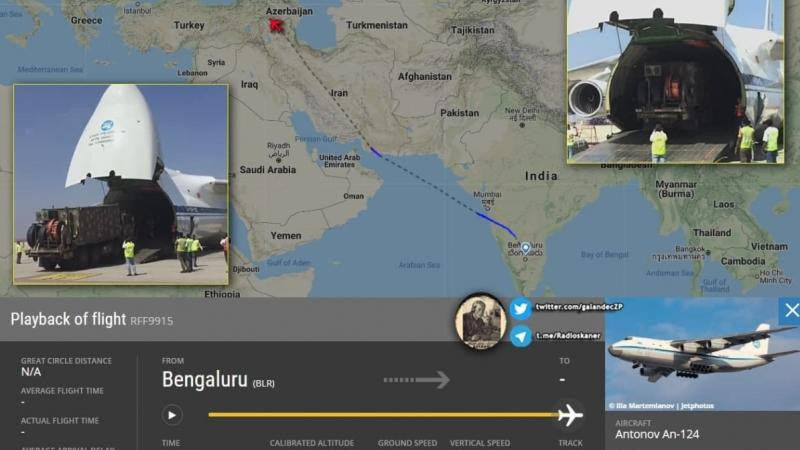 Vận tải cơ An-124 được nhìn thấy đáp xuống một sân bay ở Yerevan, chở theo radar định vị vũ khí Swathi của Ấn Độ