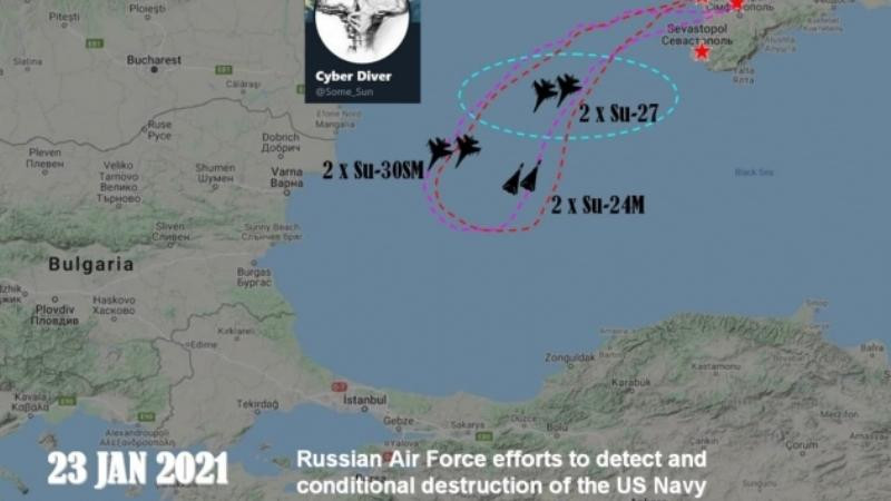 Sáu chiến đấu cơ Nga tập trận dội bom một tàu khu trục Mỹ tiến vào Biển Đen
