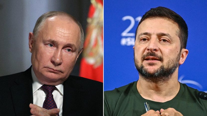 Tổng thống Nga Vladimir Putin và nhà lãnh đạo Ukraine Volodymyr Zelensky