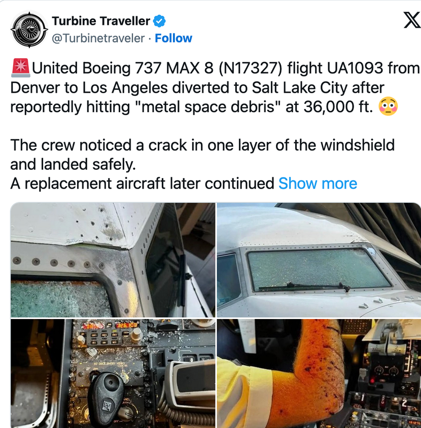 Hình ảnh trên mạng xã hội dường như cho thấy thân máy bay bị hư hại và kính vỡ trong buồng lái, cũng như máu trên cánh tay phi công Hình ảnh trên mạng xã hội dường như cho thấy thân máy bay bị hư hại và kính vỡ trong buồng lái, cũng như máu trên cánh tay phi công