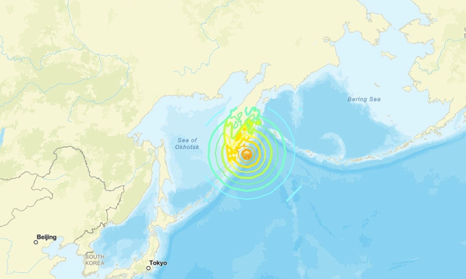 Vị trí tâm chấn trận động đất ngoài khơi bờ biển vùng Viễn Đông Nga ngày 30-7