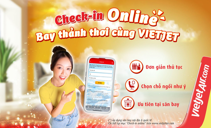 Vietjet triển khai hệ thống check-in trực tuyến đối với tất cả các chuyến bay nội địa