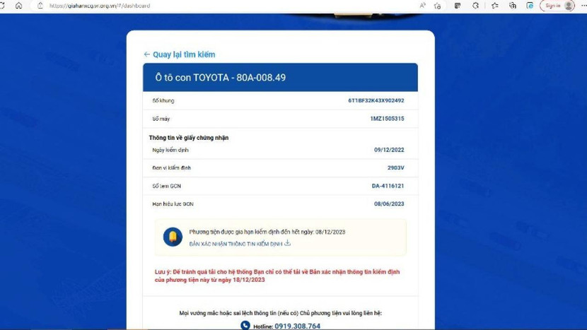 Website gia hạn đăng kiểm đã hoạt động ổn định