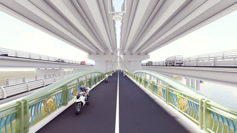 Cầu vòm thép dành cho xe máy qua hồ Linh Đàm là hạng mục bổ sung của dự án Vành đai 3 đi thấp qua hồ Linh Đàm