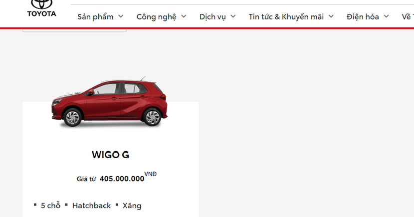 Trên website chính thức của Toyota Việt Nam giờ chỉ còn bản Wigo G